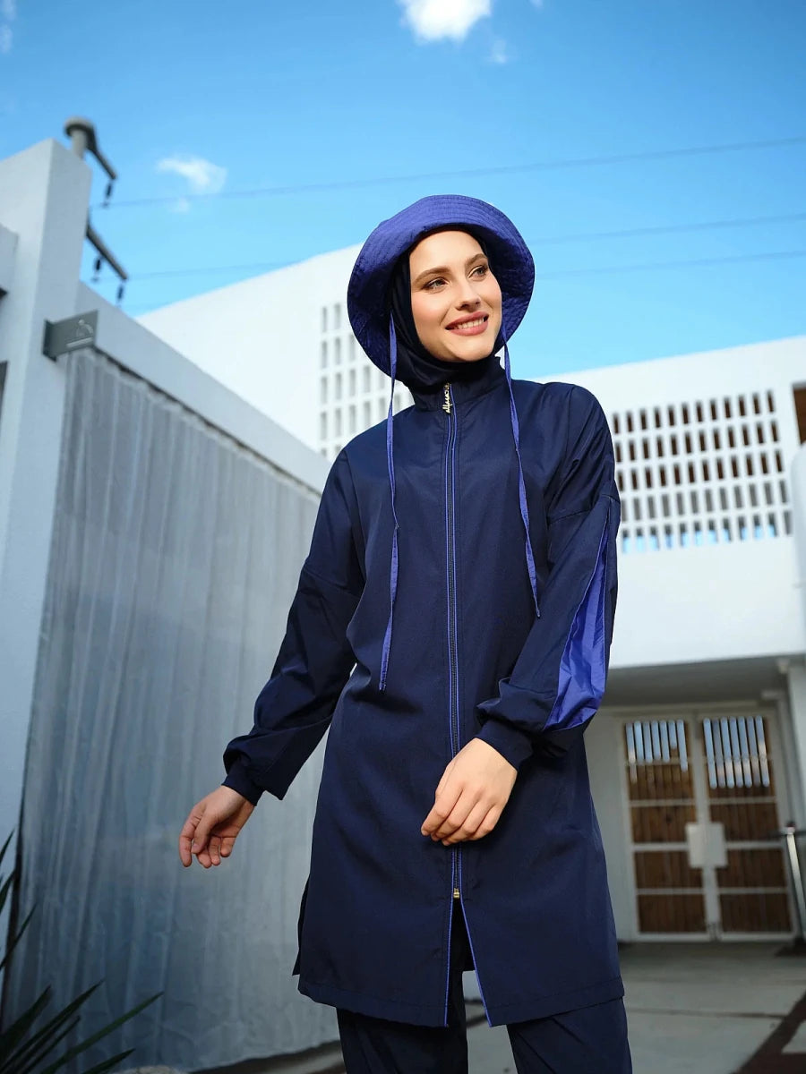 Alfasa Marla Hooded Modest Swimsuit 26219-26 - Navy Blue - ihvan