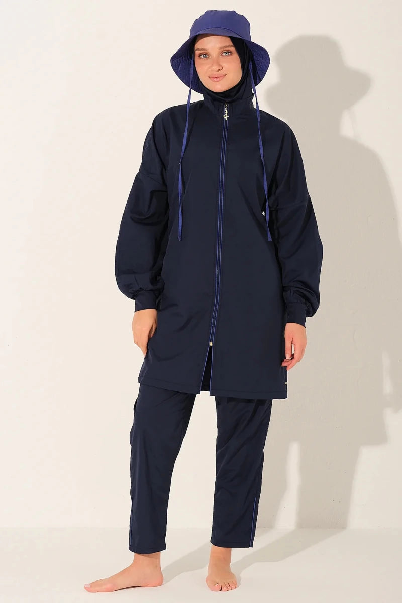 Alfasa Marla Hooded Modest Swimsuit 26219-26 - Navy Blue - ihvan
