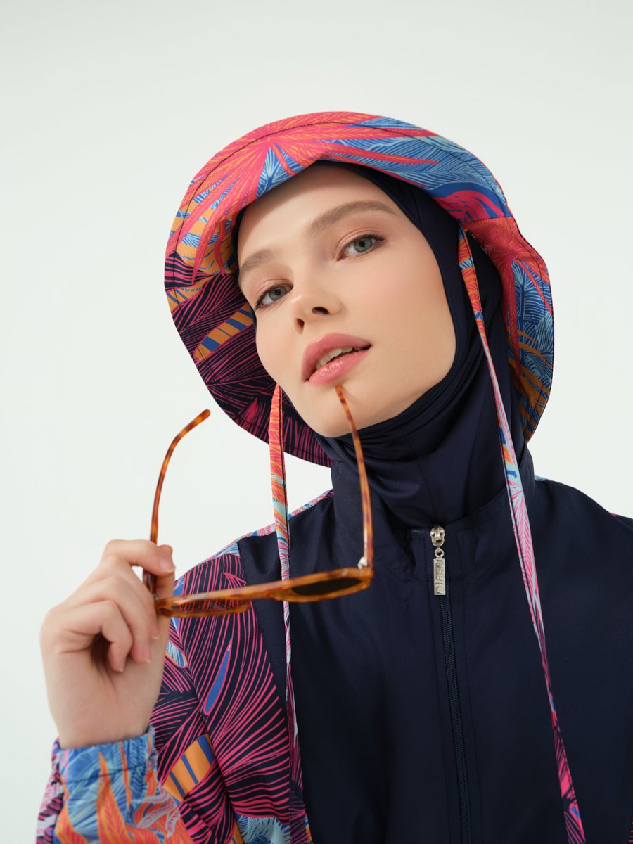 Alfasa Mona Patterned Full Coverage Hijab Swimsuit with Hood 25270 - 26 Pink - ihvan