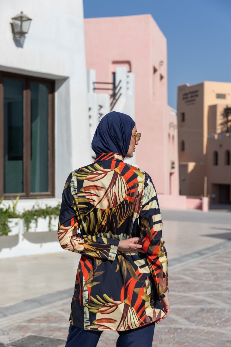 Alfasa Nova Patterned Full Coverage Hijab Swimsuit Navy Blue 26237 - 26 - ihvan