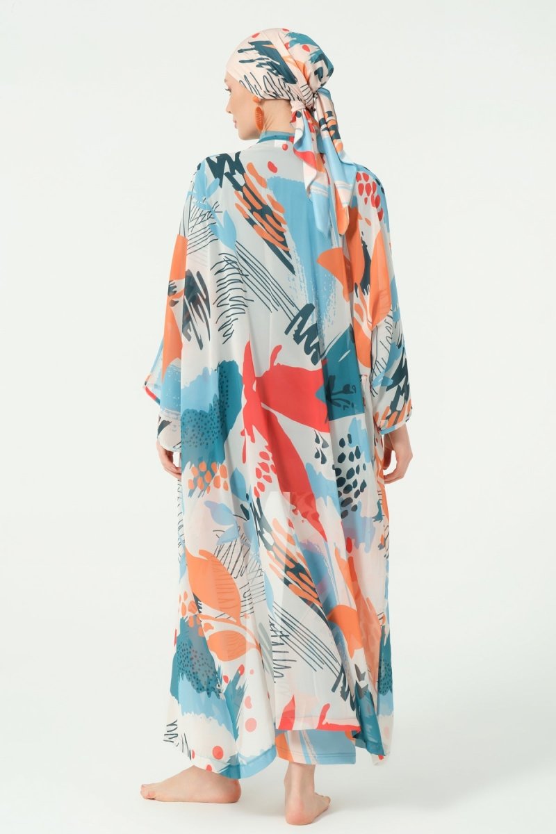 Alfasa Ocean Patterned Belted Chiffon Pareo Persian Green - 7035 - 25 - ihvan