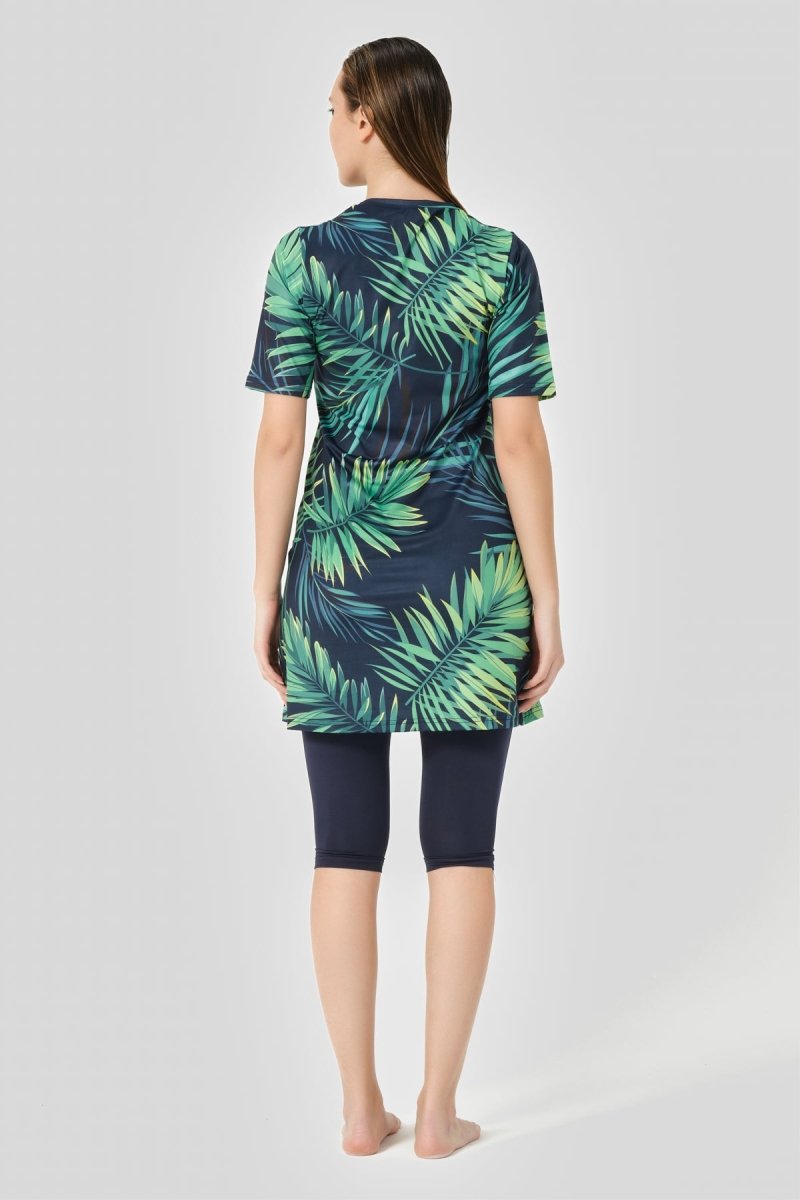 Alfasa Patterned Semi - Closed Hijab Swimsuit 24712 - 25 Navy Blue - ihvan