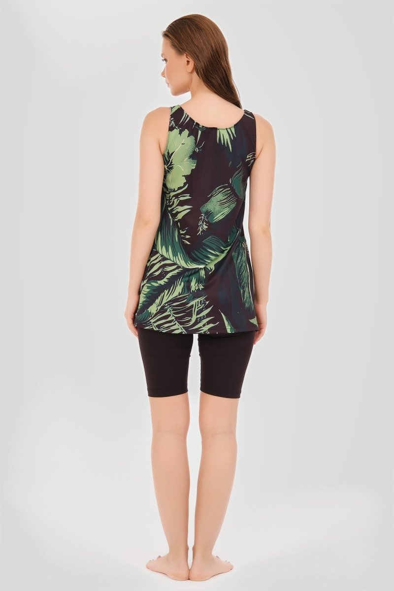 Alfasa Patterned Strappy Semi - Closed Swimsuit 24902 Green - ihvan