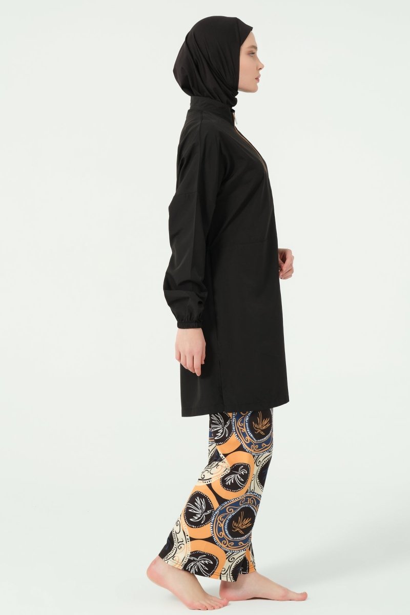 Alfasa Patterned Trousers, Half - Zip, High - Neck, Full Coverage Swimsuit - 25311 - 25 - ihvan