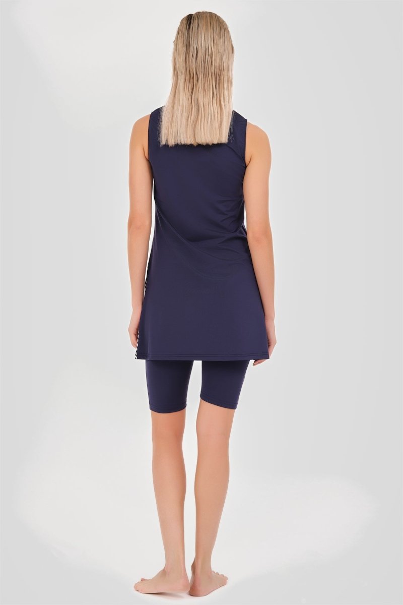 Alfasa Quick - Drying Sleeveless Semi - Closed Swimsuit Navy Blue - 24803 - 25 - ihvan