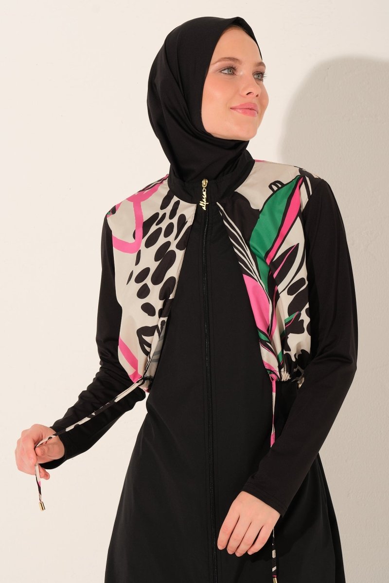 Alfasa Rivella Crop - Look Full Coverage Hijab Swimsuit 26409 - 26 Black - ihvan