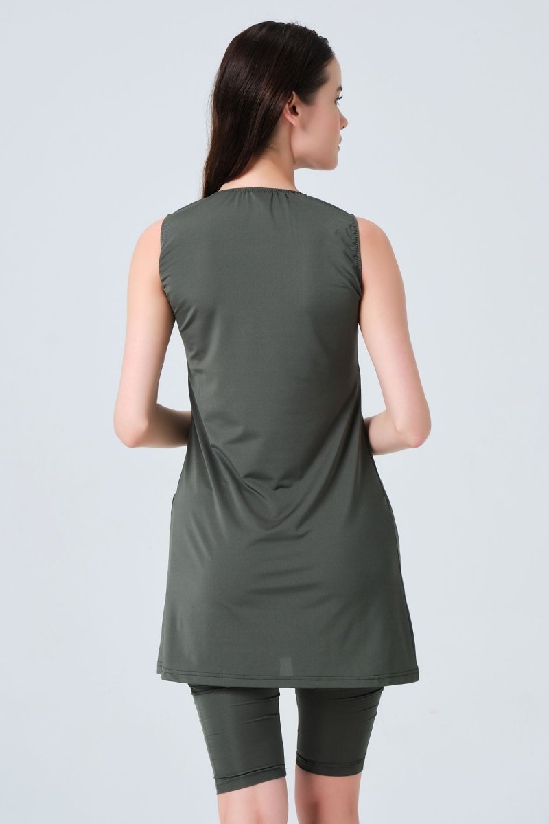 Alfasa Sleeveless Knee - High Leggings Semi - Closed Swimsuit 21800 - 23 Khaki - ihvan