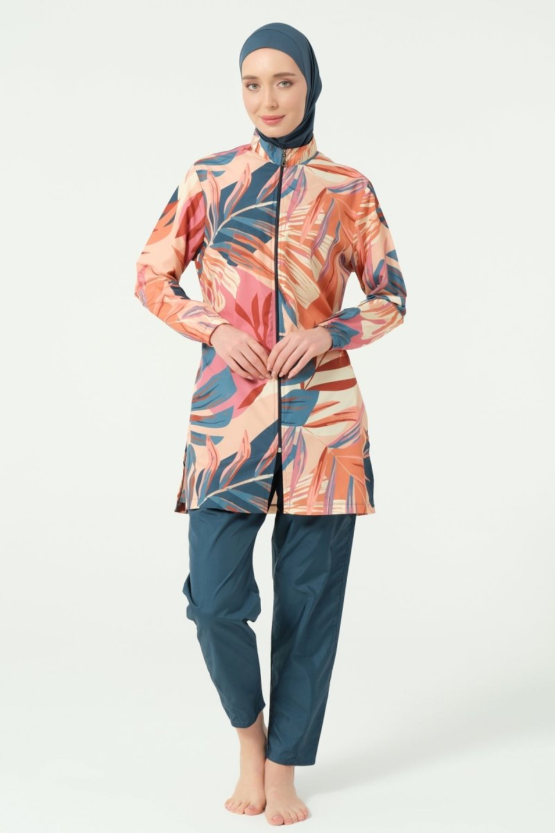Alfasa Vanilla Patterned Full Coverage Hijab Swimsuit 25290 - 26 - Petrol - ihvan