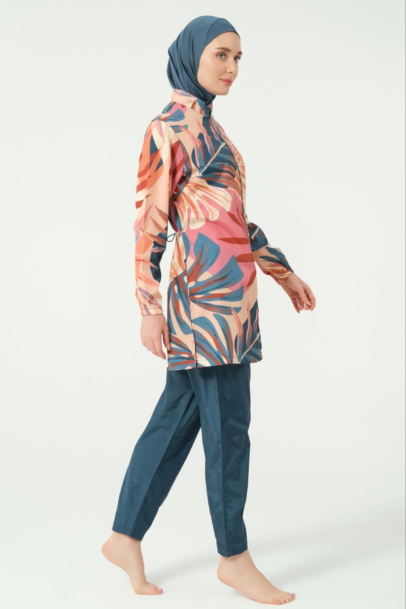 Alfasa Vanilla Patterned Full Coverage Hijab Swimsuit 25290 - 26 - Petrol - ihvan