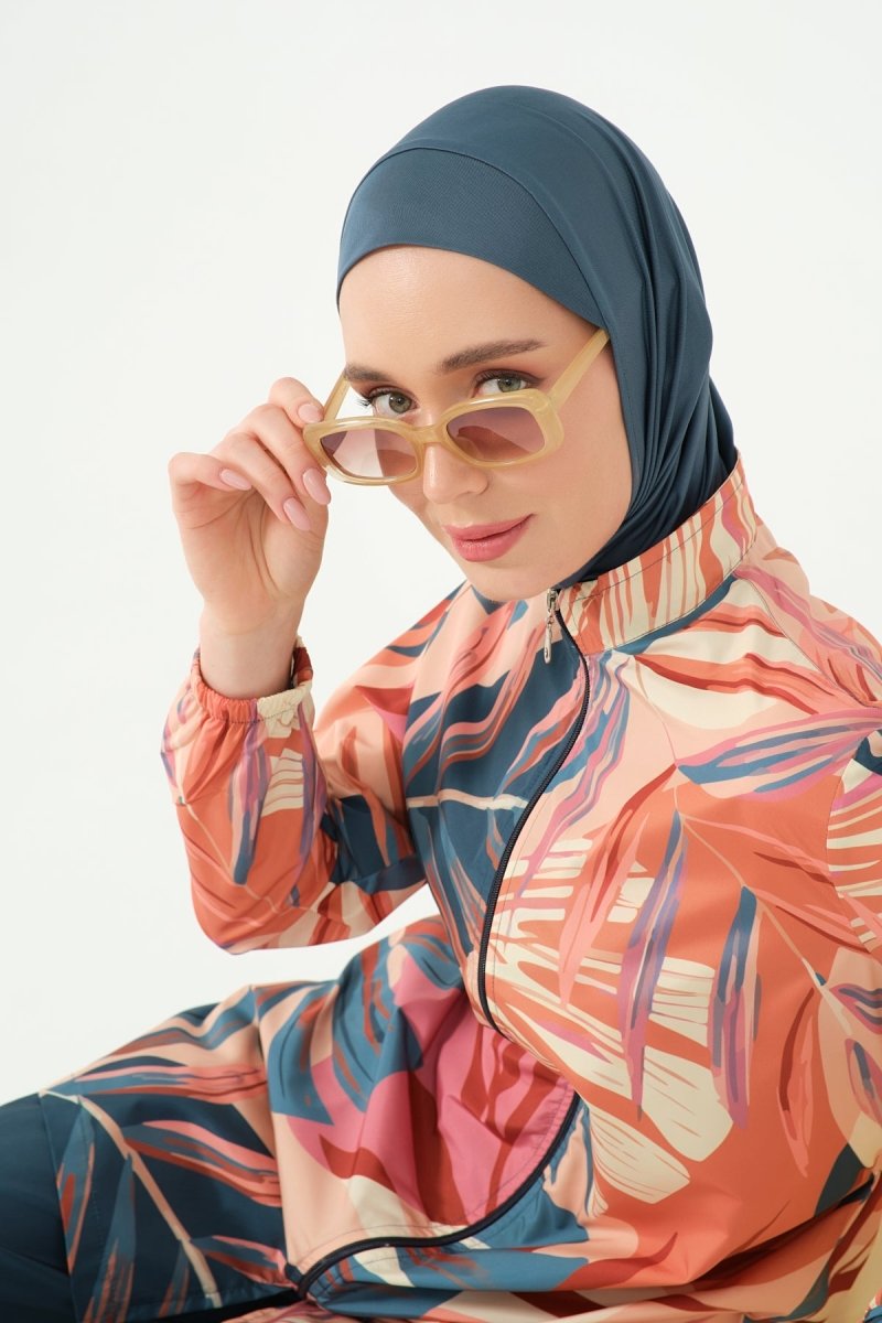 Alfasa Vanilla Patterned Full Coverage Hijab Swimsuit 25290 - 26 - Petrol - ihvan