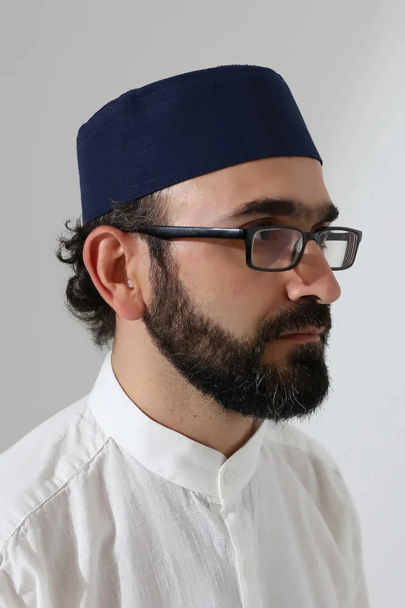 Alif Waw Embroidered Structured Kufi Prayer Cap - ihvan