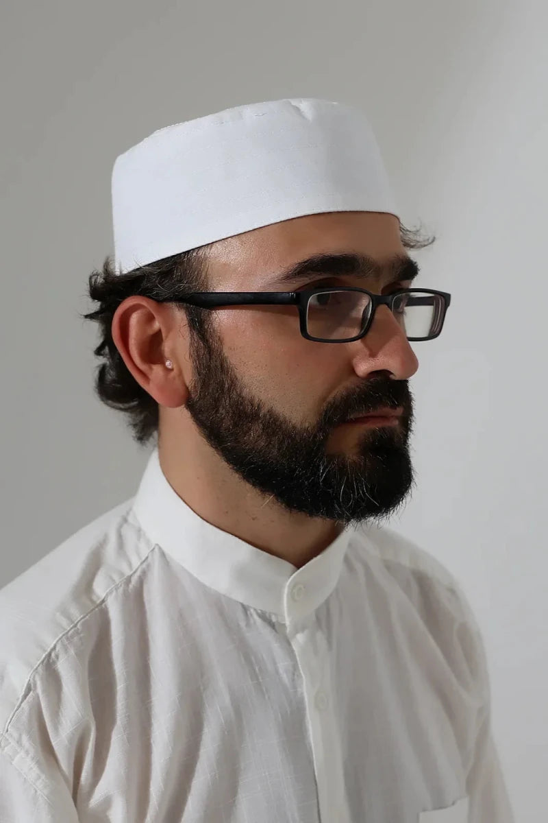 Alif Waw Embroidered Structured Kufi Prayer Cap - ihvan