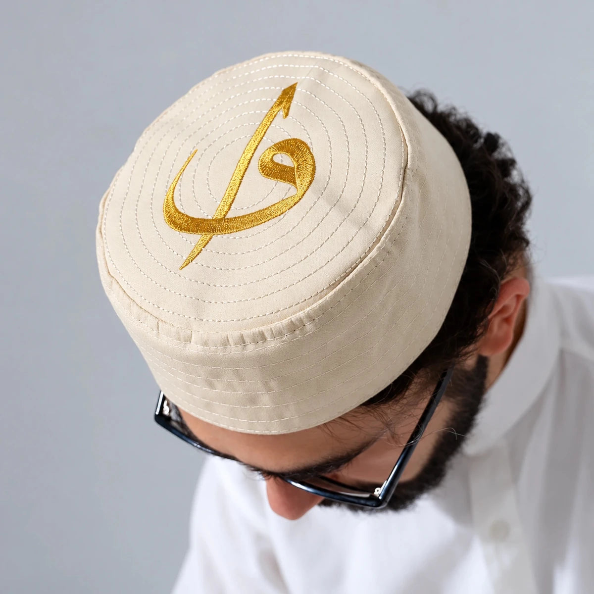 Alif Waw Embroidered Structured Kufi Prayer Cap - ihvan