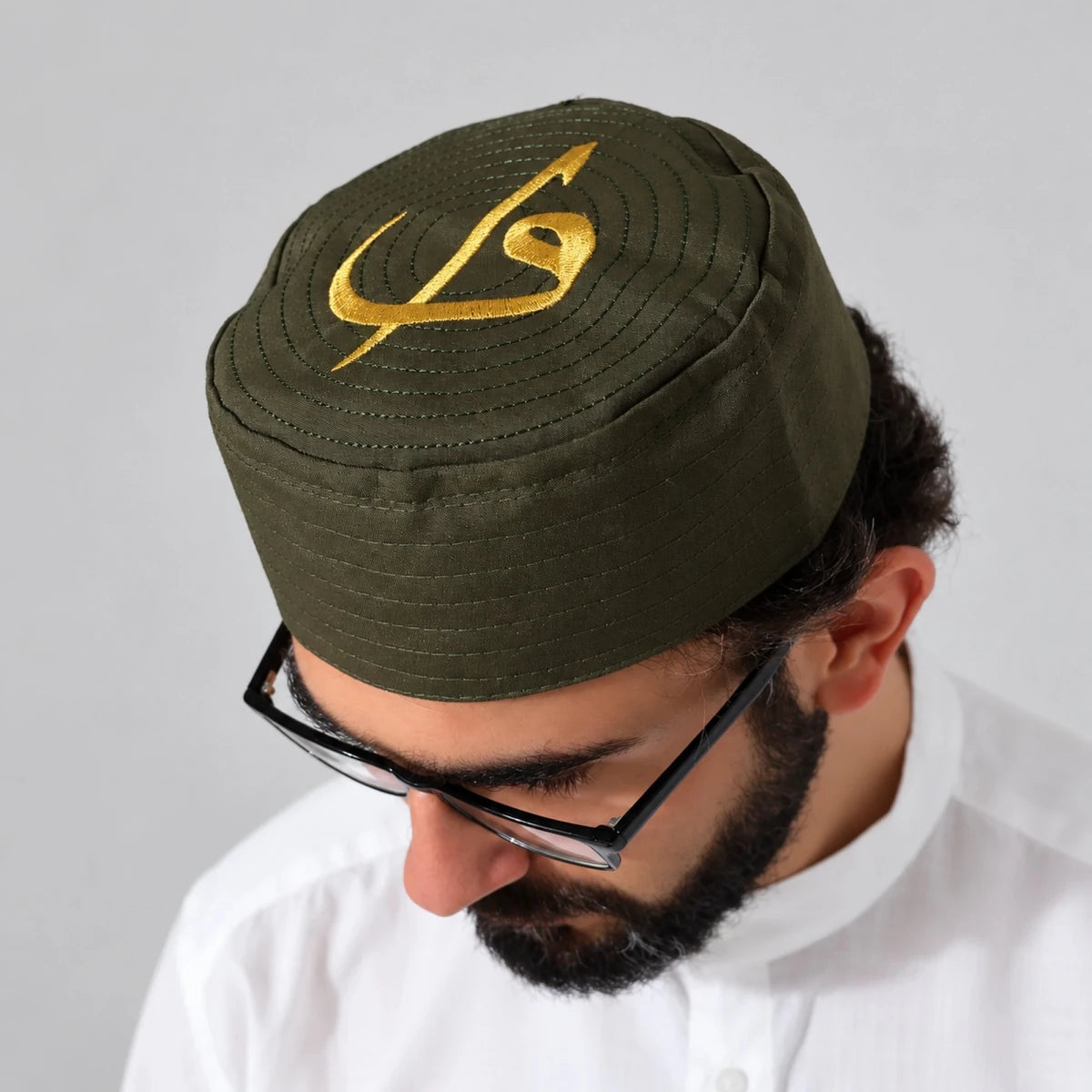 Alif Waw Embroidered Structured Kufi Prayer Cap - ihvan