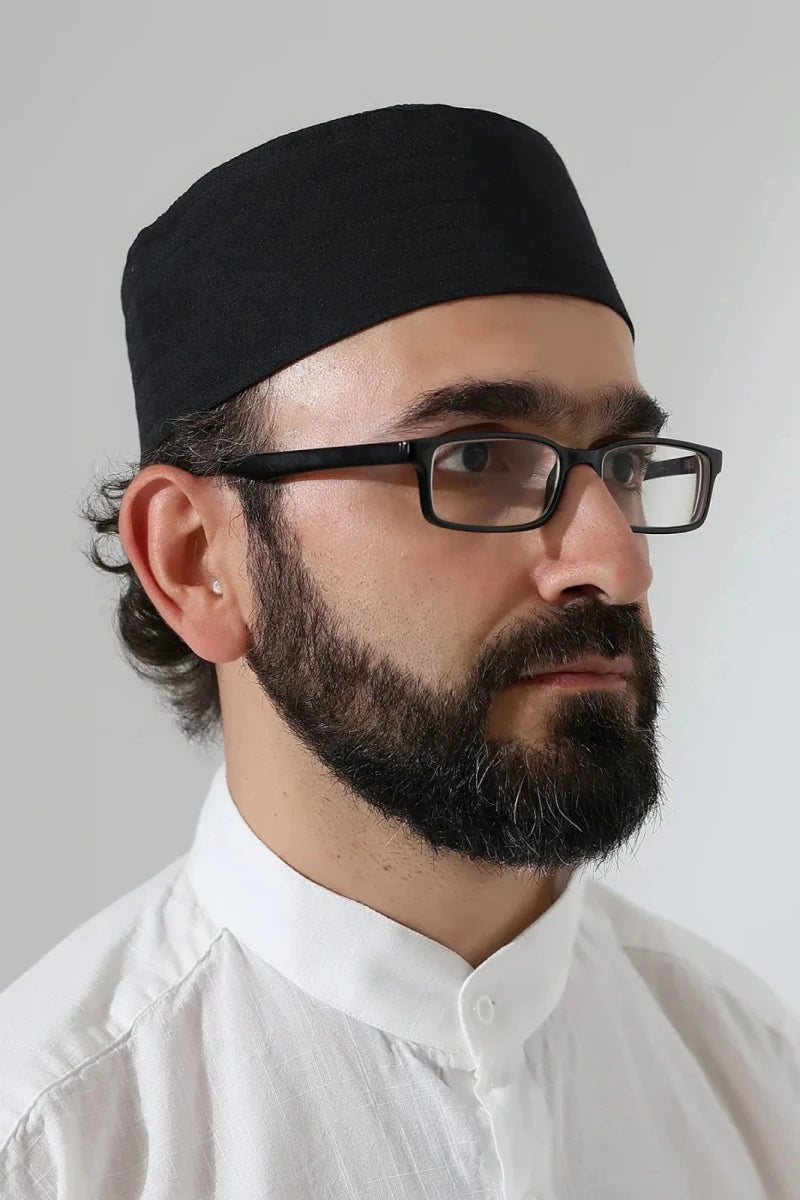 Alif Waw Embroidered Structured Kufi Prayer Cap - ihvan
