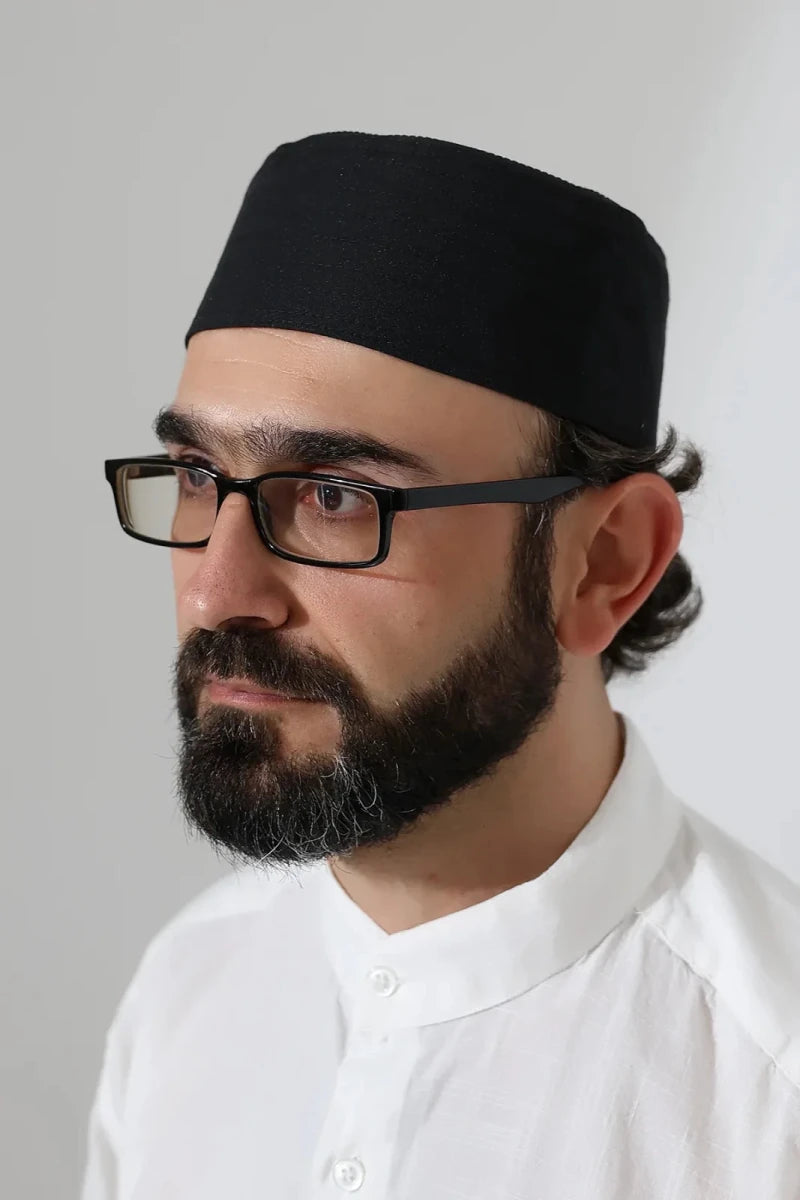Alif Waw Embroidered Structured Kufi Prayer Cap - ihvan