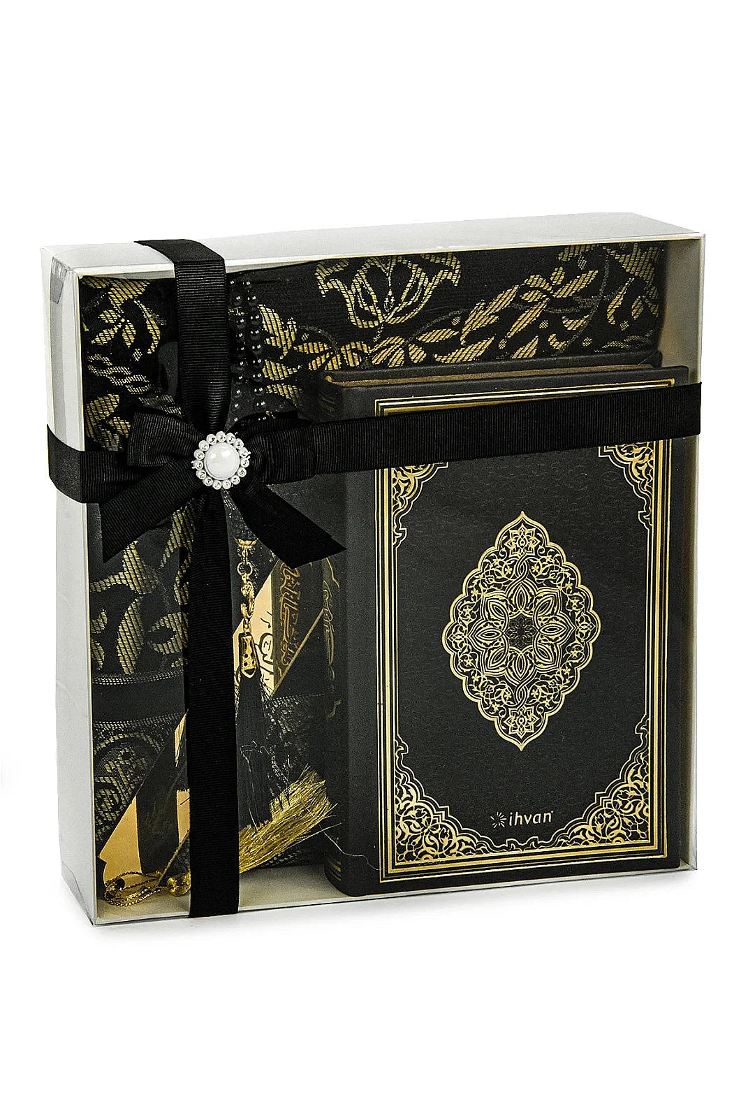 Arabic Quran Islamic Gift Box Set with Taffeta Prayer Mat, Tasbih & Bookmark