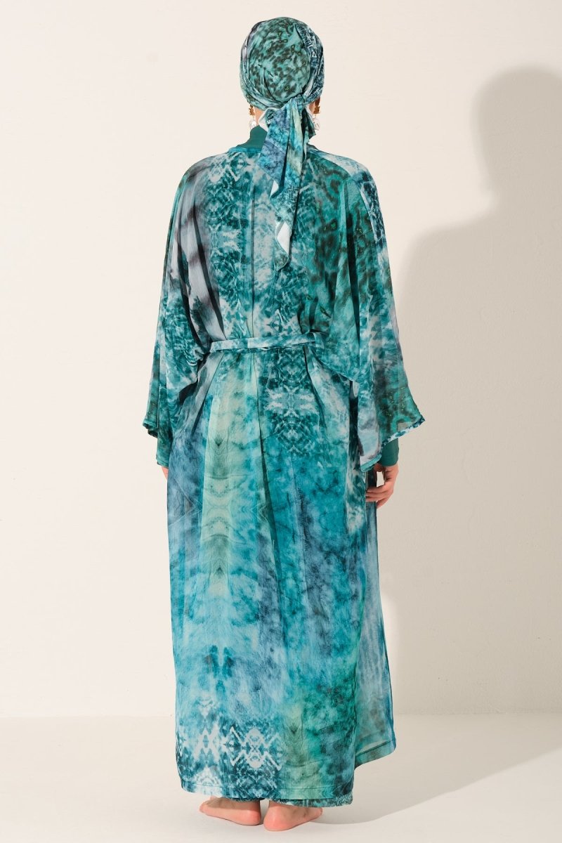 Batik Patterned Belted Long Pareo 7149 - 26 Emerald Green - ihvan