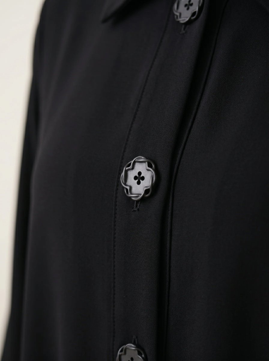 Batwing Sleeve Abaya Shirt with Buttoned Collar, Cuffs, and Pockets, Black 9559 - 26 - ihvan