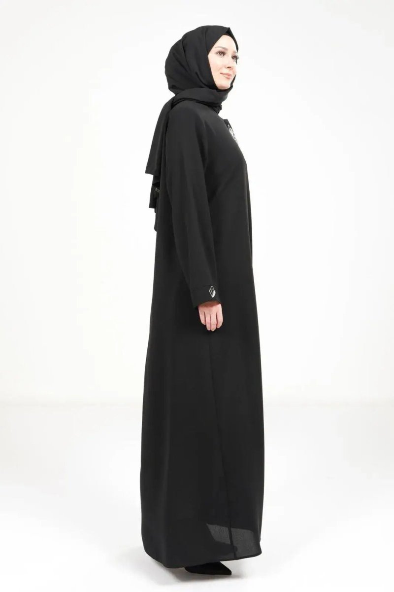 BEYZA 3487 - 25 BLACK LEAF DETAILED ABAYA - ihvan