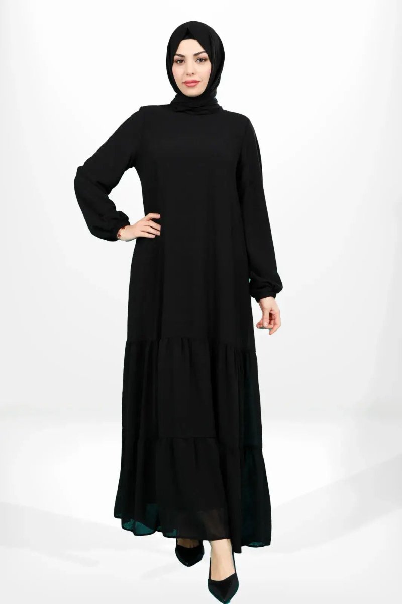 BEYZA 5601 - 25 BLACK RUFFLED SKIRT, ELASTICATED CLOTHES DRESS, ABAYA - ihvan