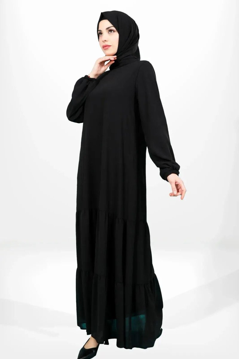 BEYZA 5601 - 25 BLACK RUFFLED SKIRT, ELASTICATED CLOTHES DRESS, ABAYA - ihvan