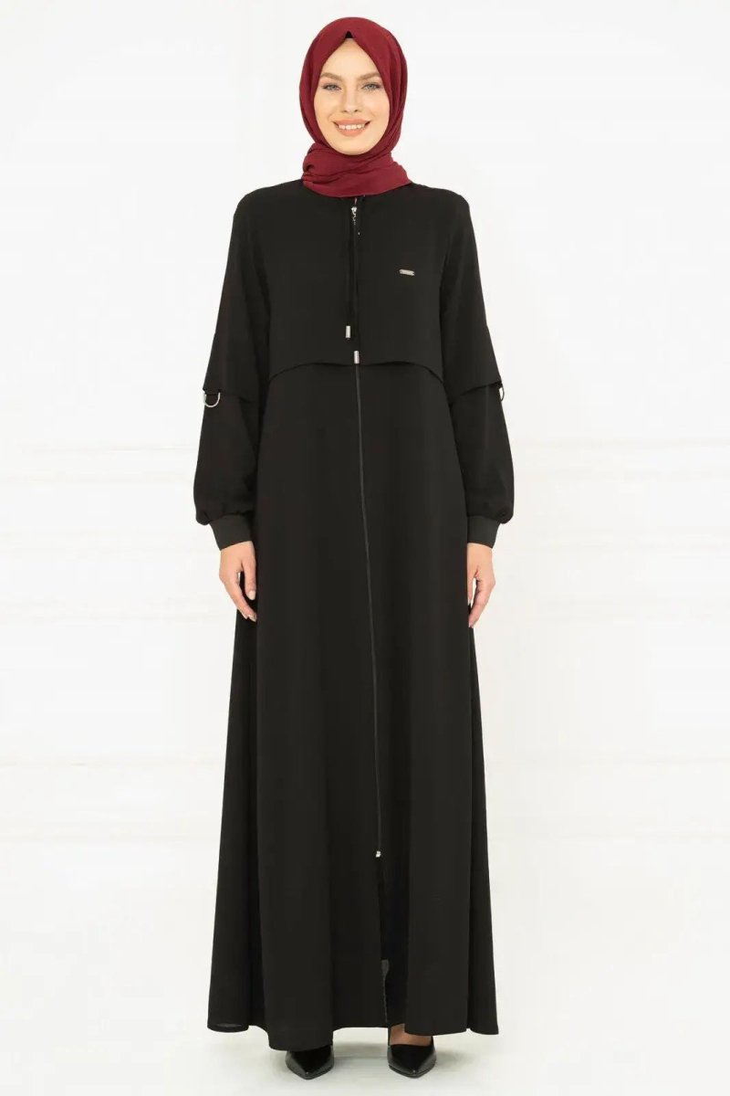 Black Zippered Vest Sporty Hijab Abaya 3163 - 25 - ihvan