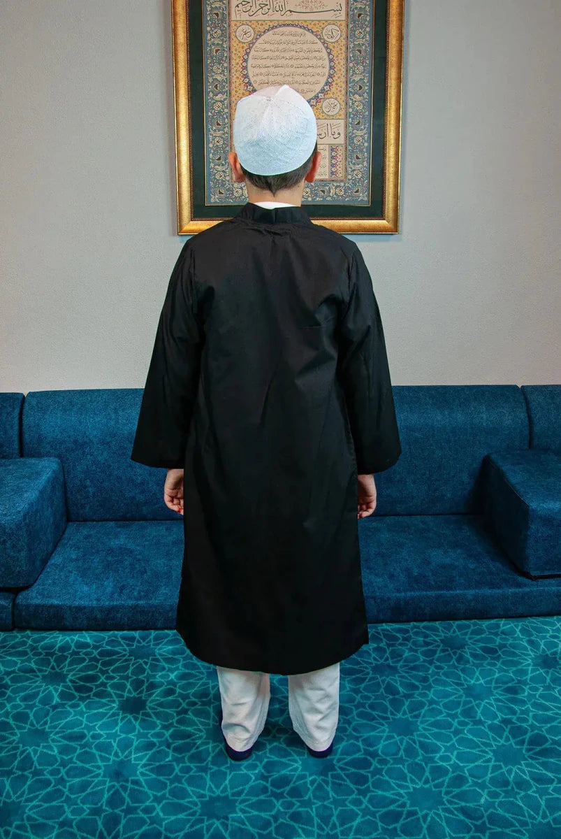 Boys’ Prayer Thobe with Bukhara Collar – Loose-Fit Poplin Jubbah - ihvan