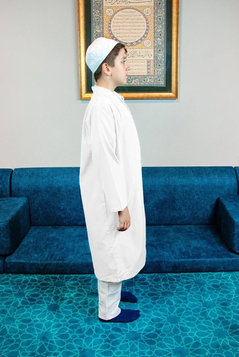 Boys’ Prayer Thobe with Bukhara Collar – Loose-Fit Poplin Jubbah - ihvan