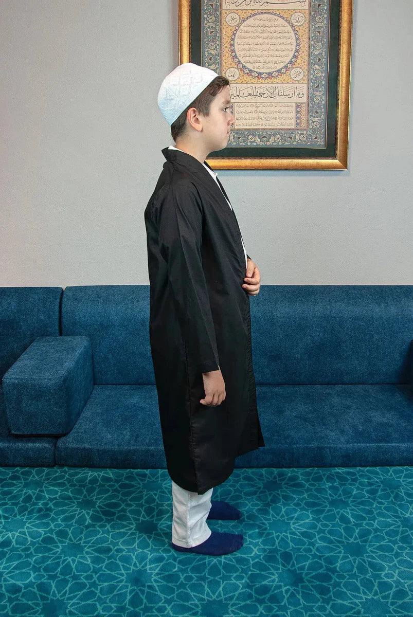 Boys’ Prayer Thobe with Bukhara Collar – Loose-Fit Poplin Jubbah - ihvan