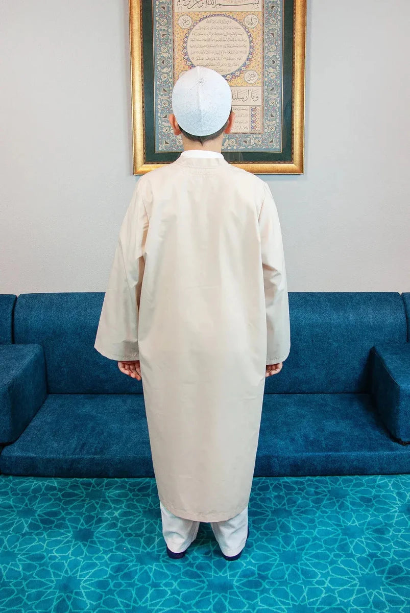 Boys’ Prayer Thobe with Bukhara Collar – Loose-Fit Poplin Jubbah - ihvan