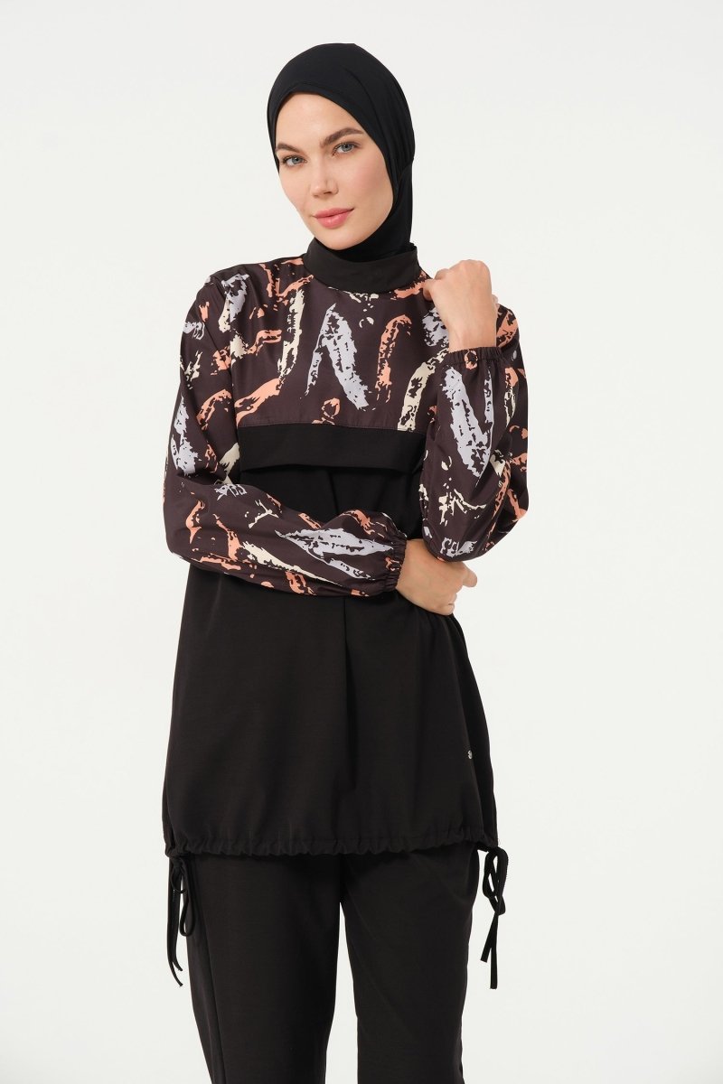 Crop Detail Athletic Full Coverage Hijab Swimsuit 3013 - 25 Black - ihvan