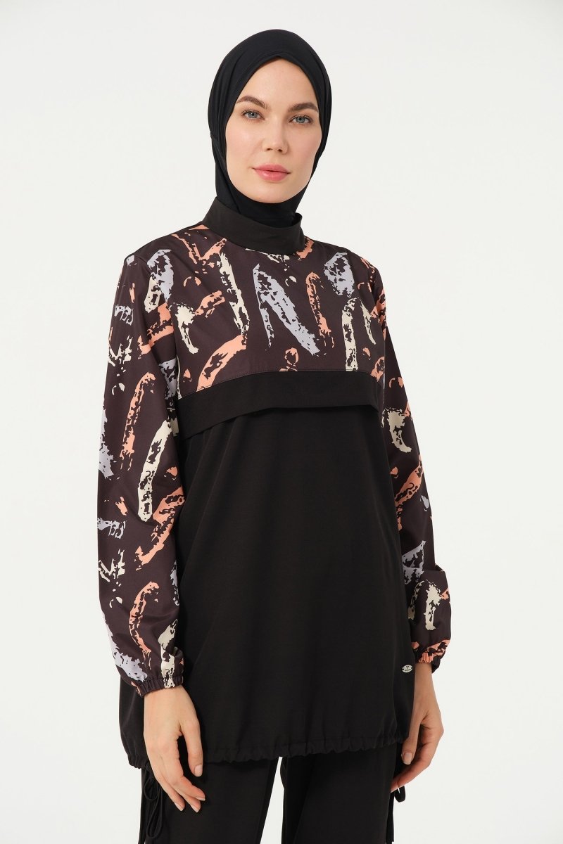 Crop Detail Athletic Full Coverage Hijab Swimsuit 3013 - 25 Black - ihvan