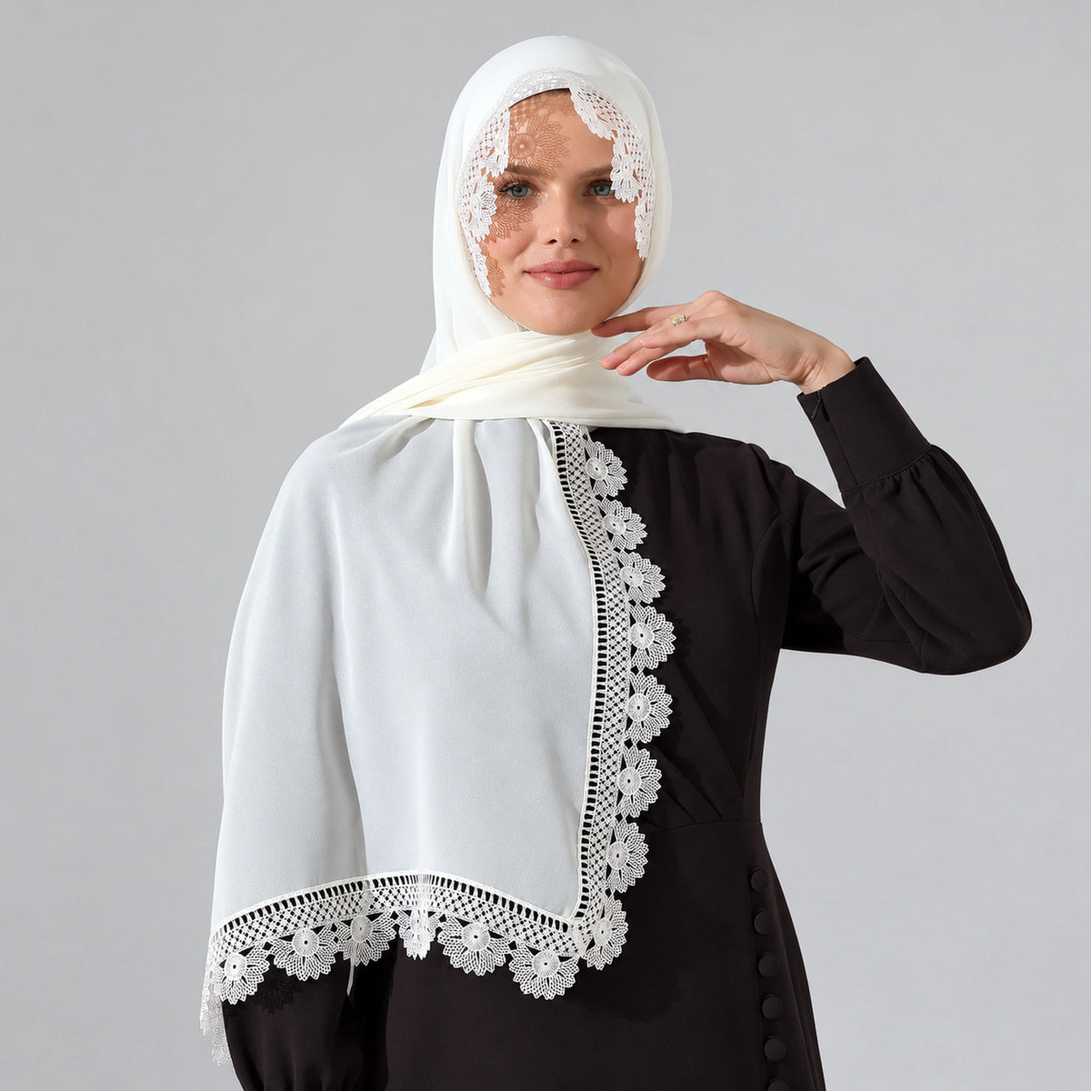 Lace Prayer Scarf with Needlework Embroidery – Demor Fabric