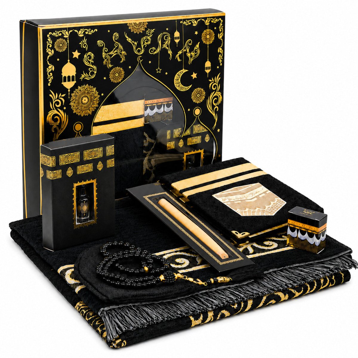 Deluxe 8-Piece Islamic Prayer Gift Set | Yaseen | Rug (Sajadah, Janamaz | Tasbih | Meswak - ihvan