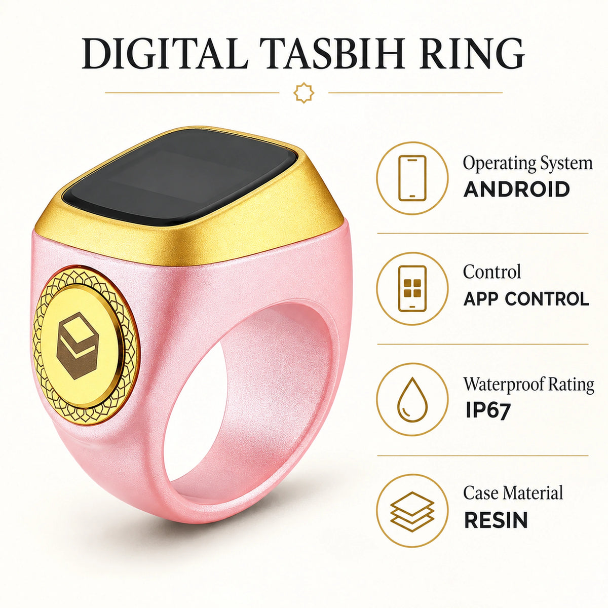 Smart Digital Dhikr Ring with Prayer Time Reminder, Tasbih Counter & App Control