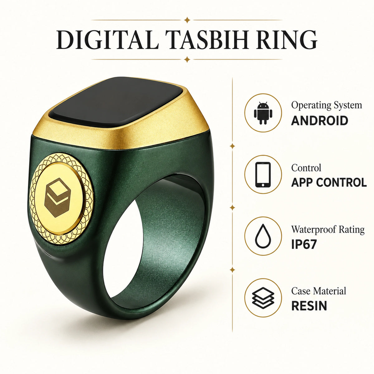 Smart Digital Dhikr Ring with Prayer Time Reminder, Tasbih Counter & App Control