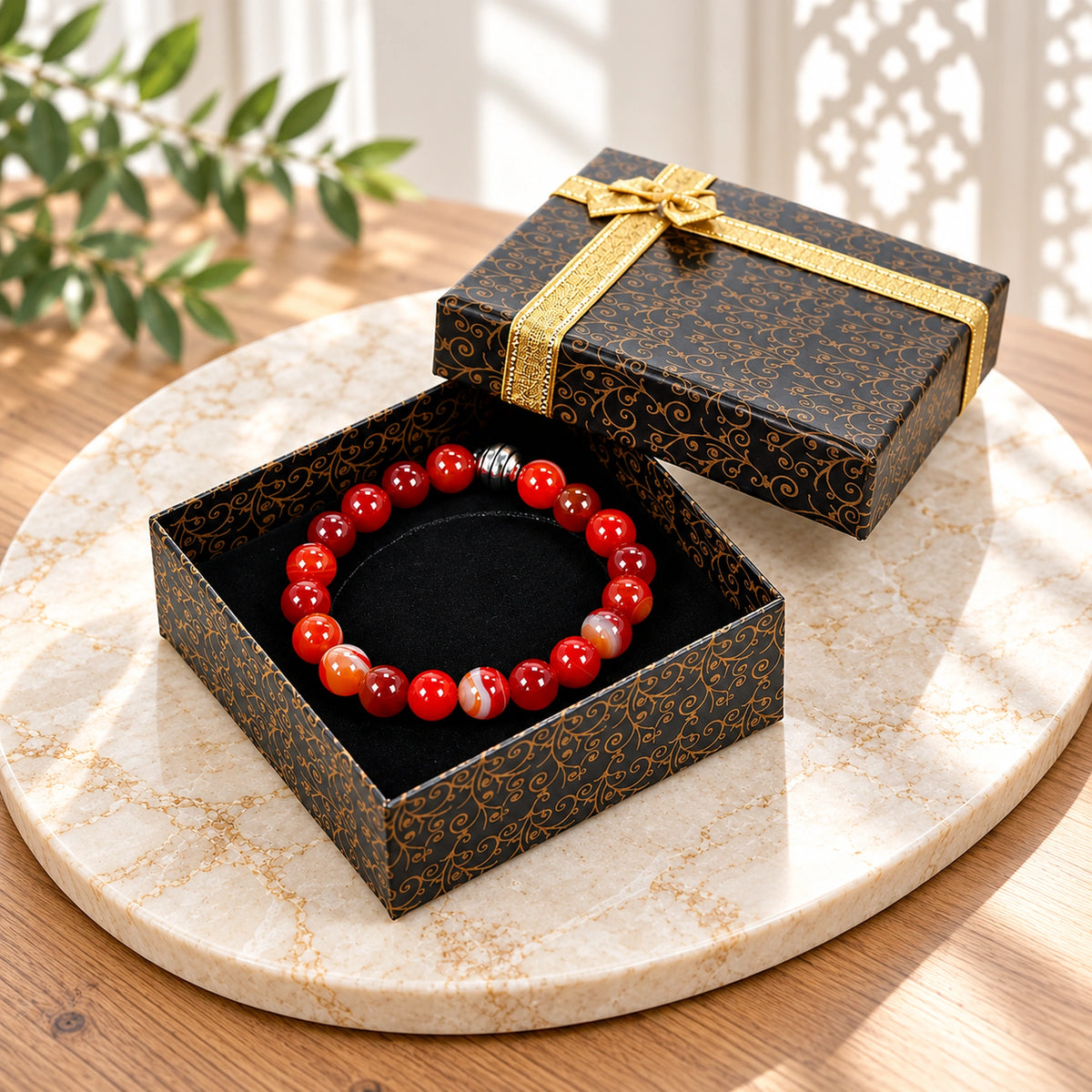 Natural Agate Stone Bracelet for Women & Men, Elastic Beaded Energy Bracelet, Balance & Stress Relief Jewelry Set in Gift Box