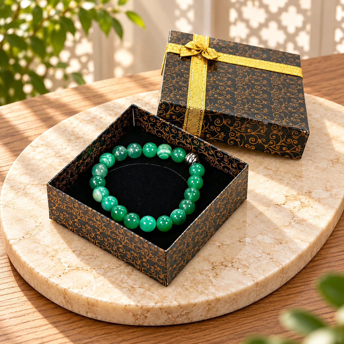 Natural Agate Stone Bracelet for Women & Men, Elastic Beaded Energy Bracelet, Balance & Stress Relief Jewelry Set in Gift Box