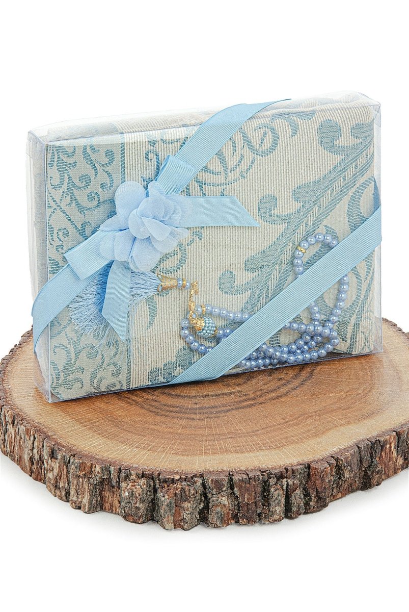 Elegant Dowry Prayer Set with Pearl Tasbeeh – Tafta Prayer Rug for Wedding Gifts - ihvan