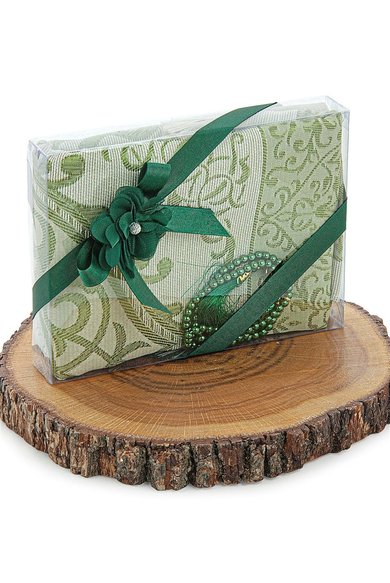 Elegant Dowry Prayer Set with Pearl Tasbeeh – Tafta Prayer Rug for Wedding Gifts - ihvan