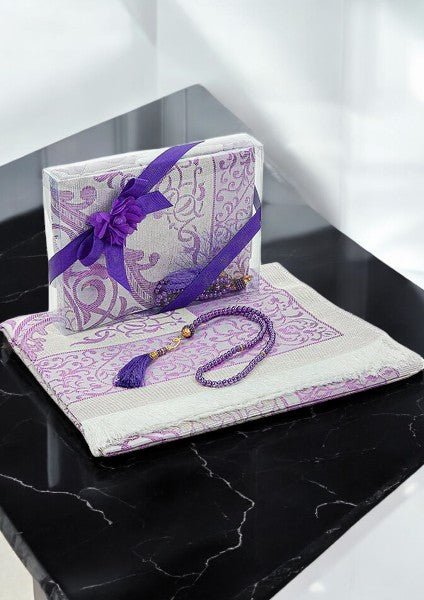Elegant Dowry Prayer Set with Pearl Tasbeeh – Tafta Prayer Rug for Wedding Gifts - ihvan
