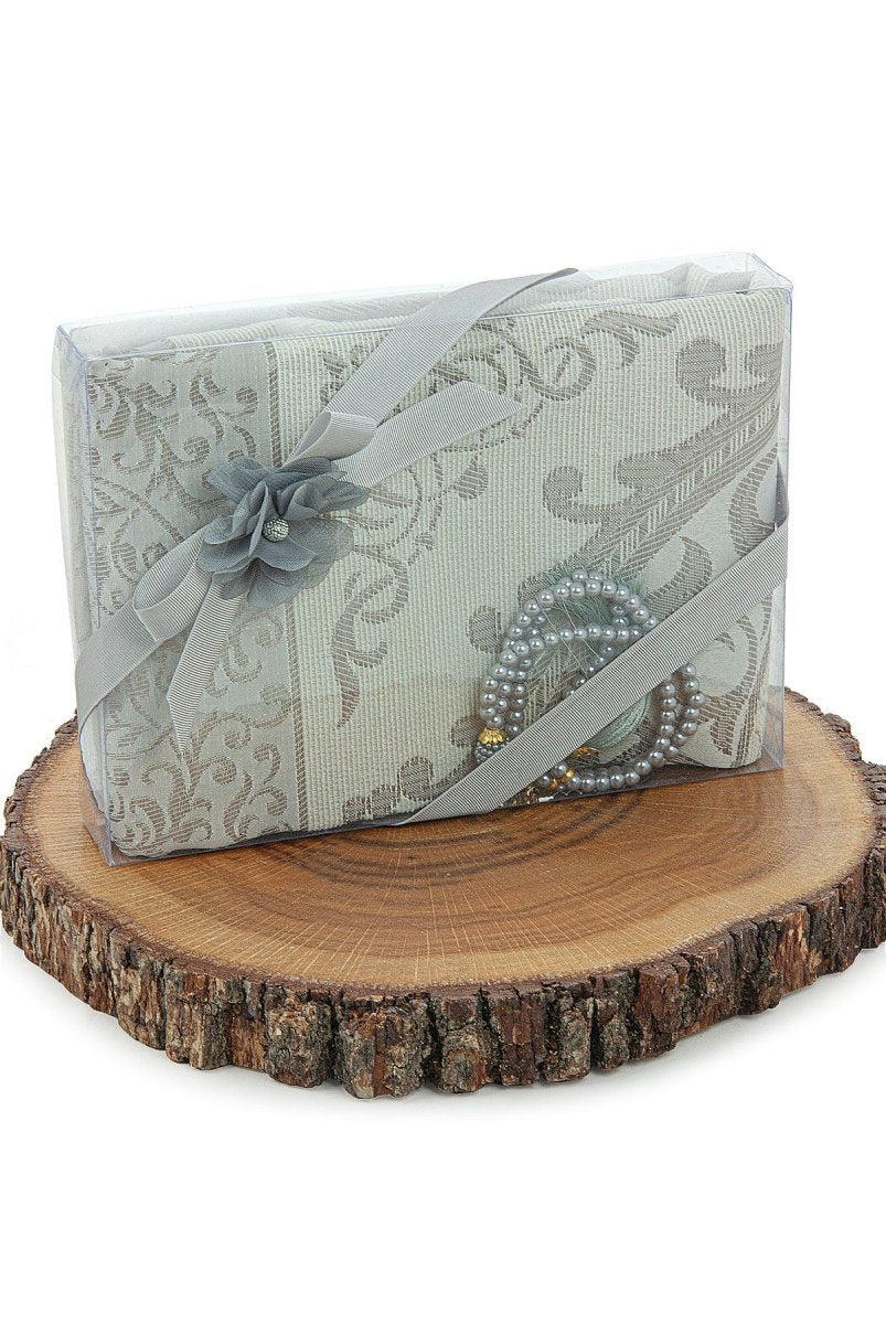 Elegant Dowry Prayer Set with Pearl Tasbeeh – Tafta Prayer Rug for Wedding Gifts - ihvan
