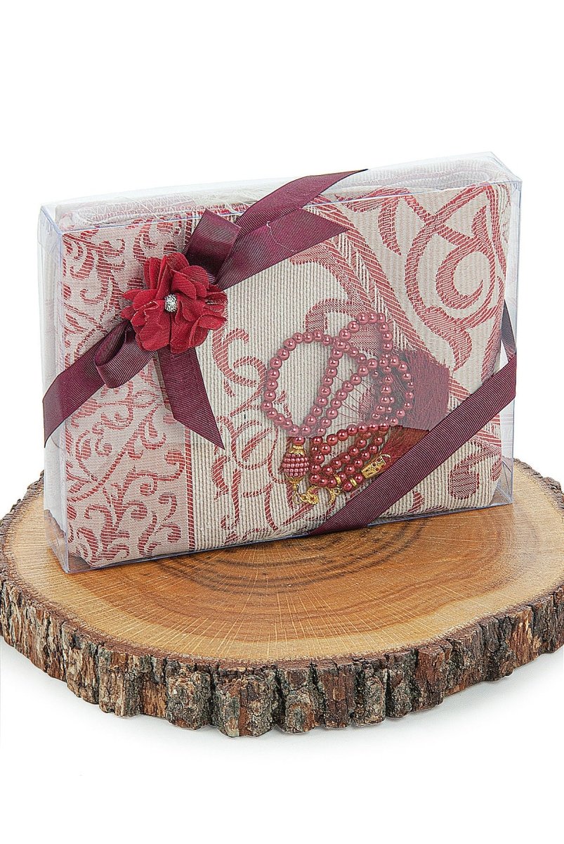 Elegant Dowry Prayer Set with Pearl Tasbeeh – Tafta Prayer Rug for Wedding Gifts - ihvan