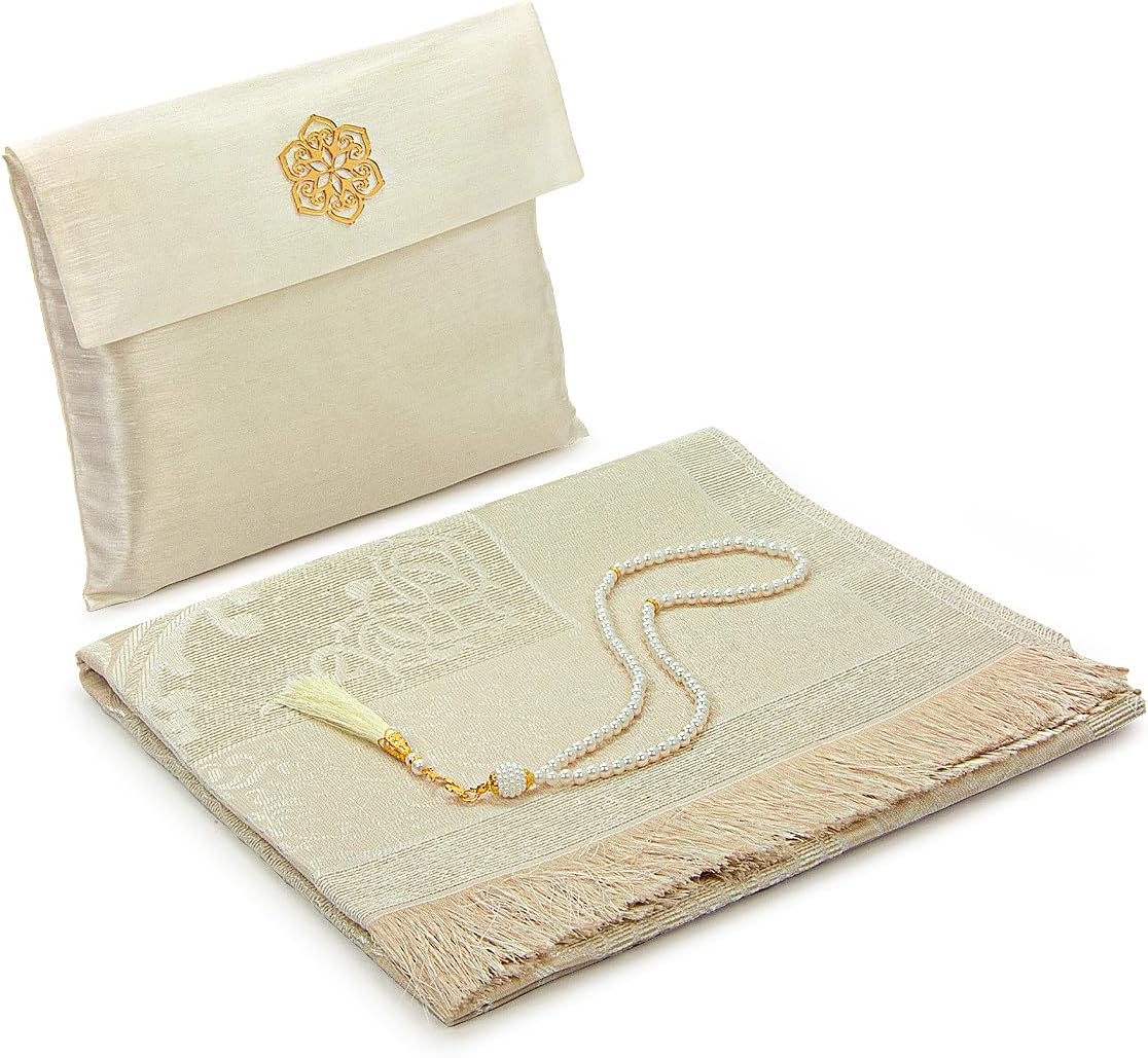Elegant Travel Prayer Rug Set (Sajadah | Tasbih | Pouch Bag ) - ihvan