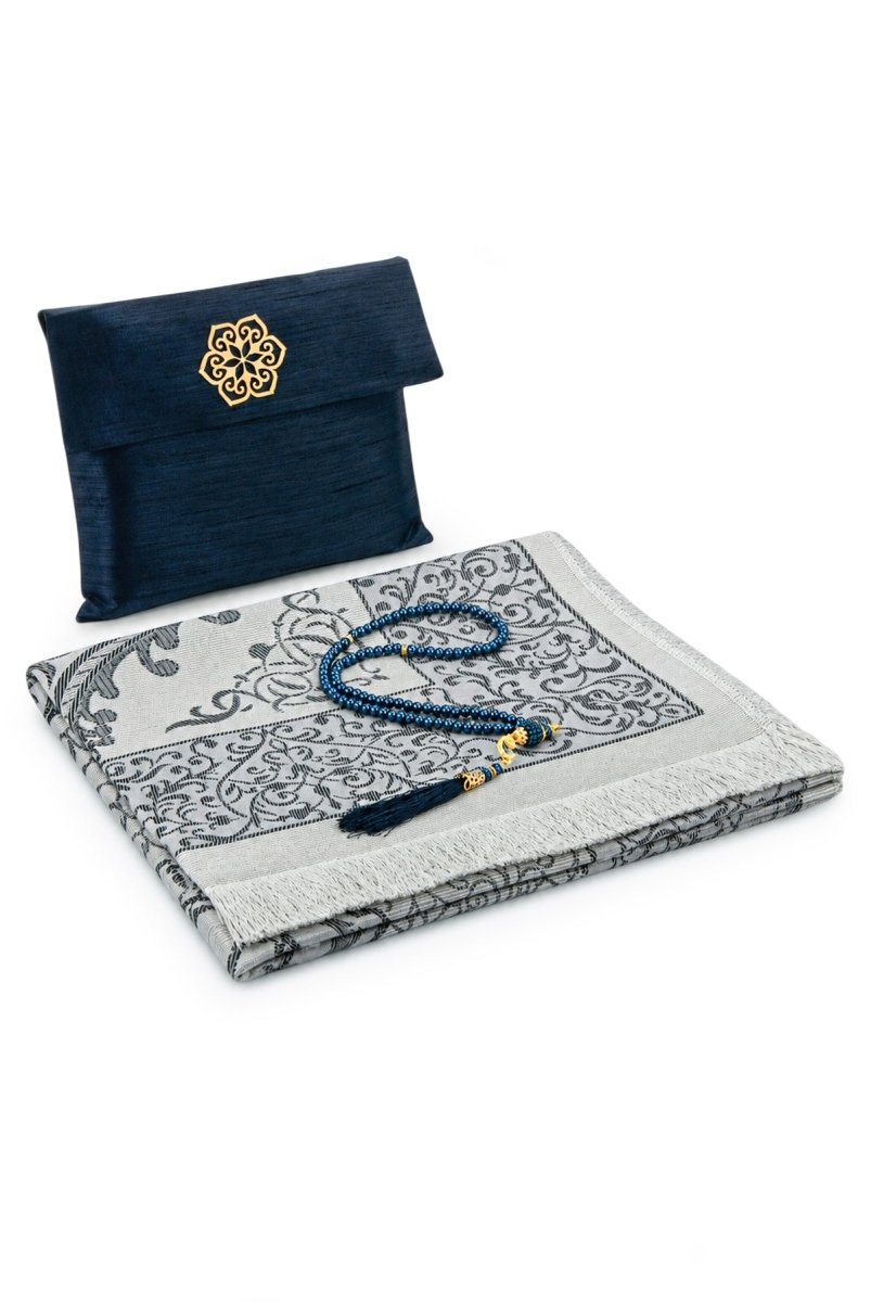 Elegant Travel Prayer Rug Set (Sajadah | Tasbih | Pouch Bag ) - ihvan
