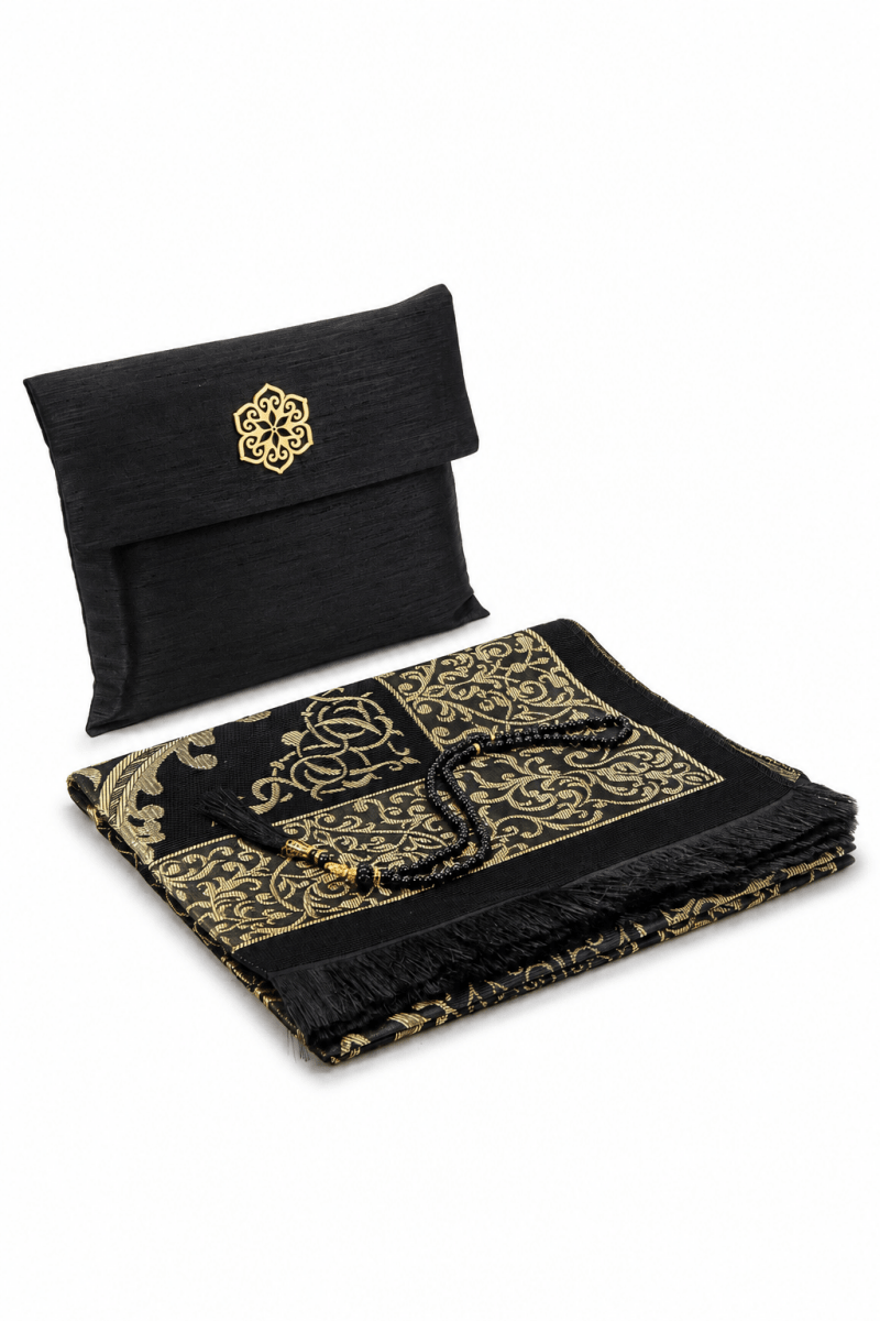 Elegant Travel Prayer Rug Set (Sajadah | Tasbih | Pouch Bag ) - ihvan
