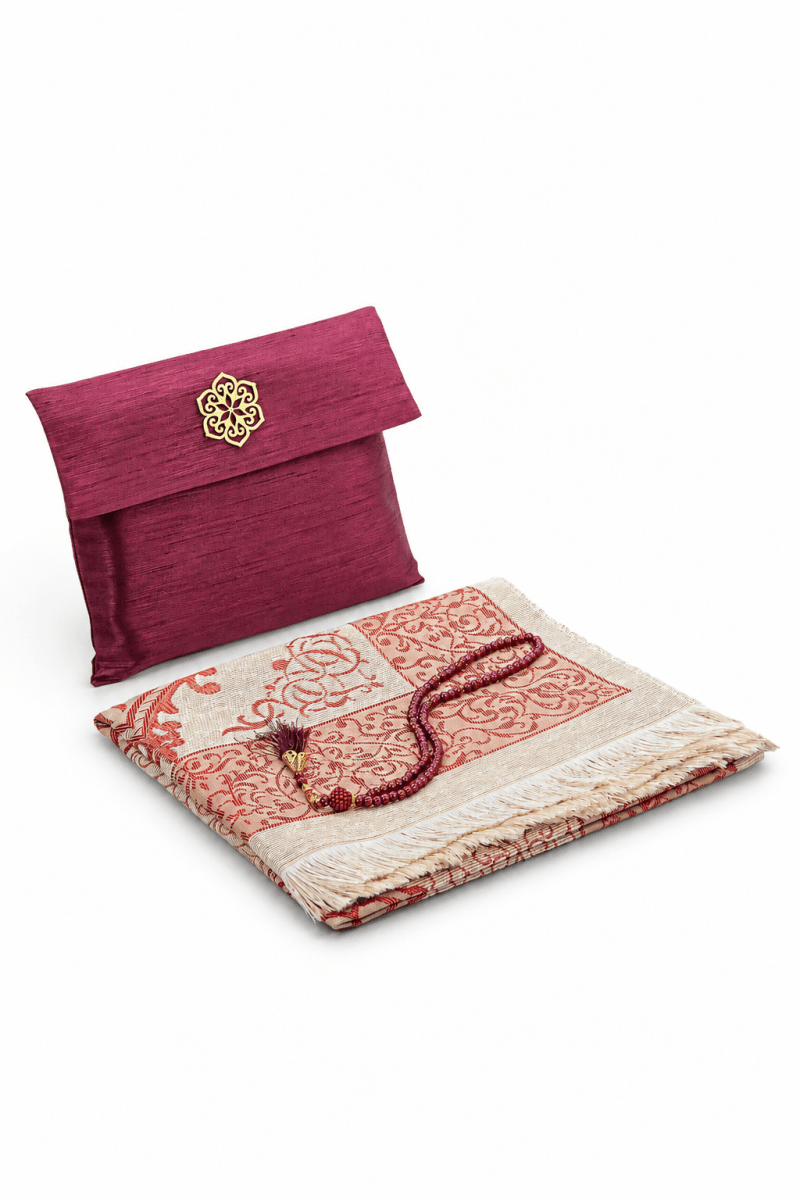Elegant Travel Prayer Rug Set (Sajadah | Tasbih | Pouch Bag ) - ihvan
