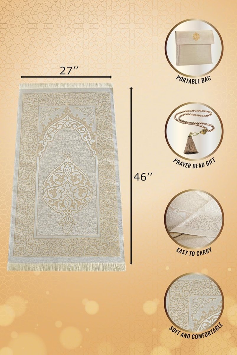 Elegant Travel Prayer Rug Set (Sajadah | Tasbih | Pouch Bag ) - ihvan