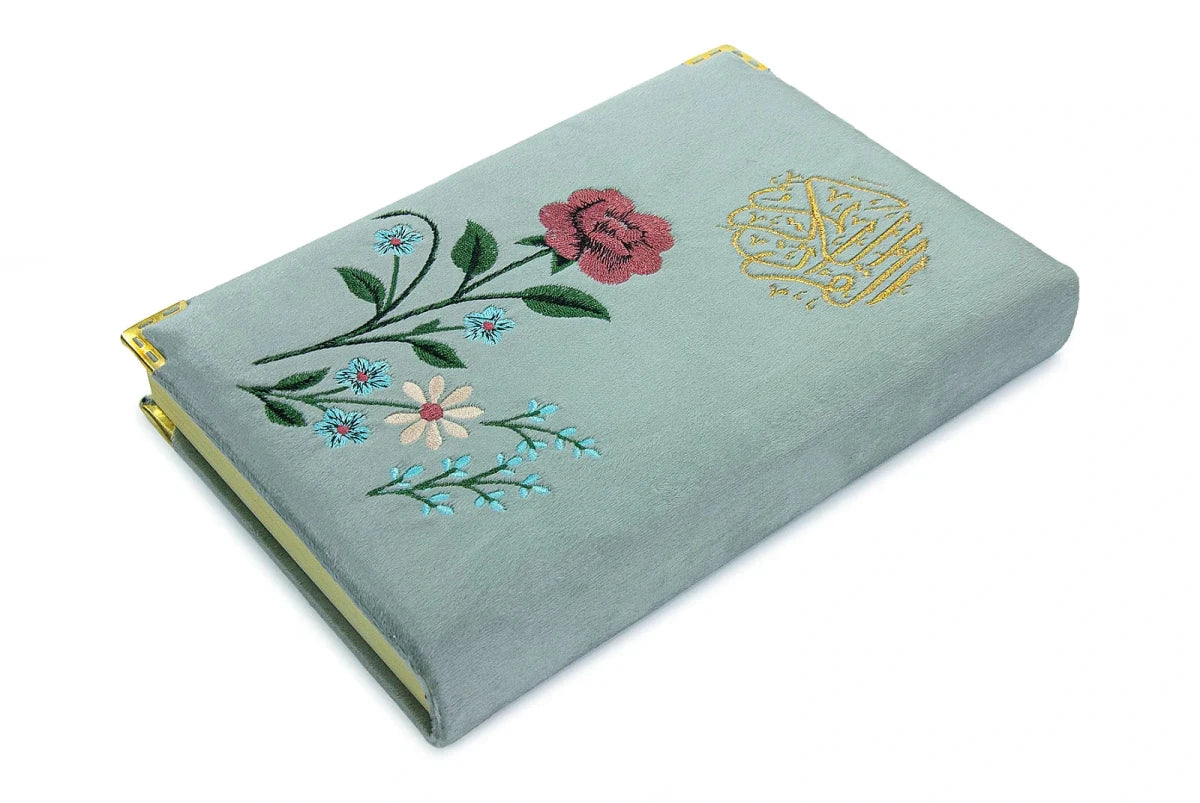 Embroidered Velvet Quran with Floral Rose Design – Medium Size Arabic Quran - ihvan